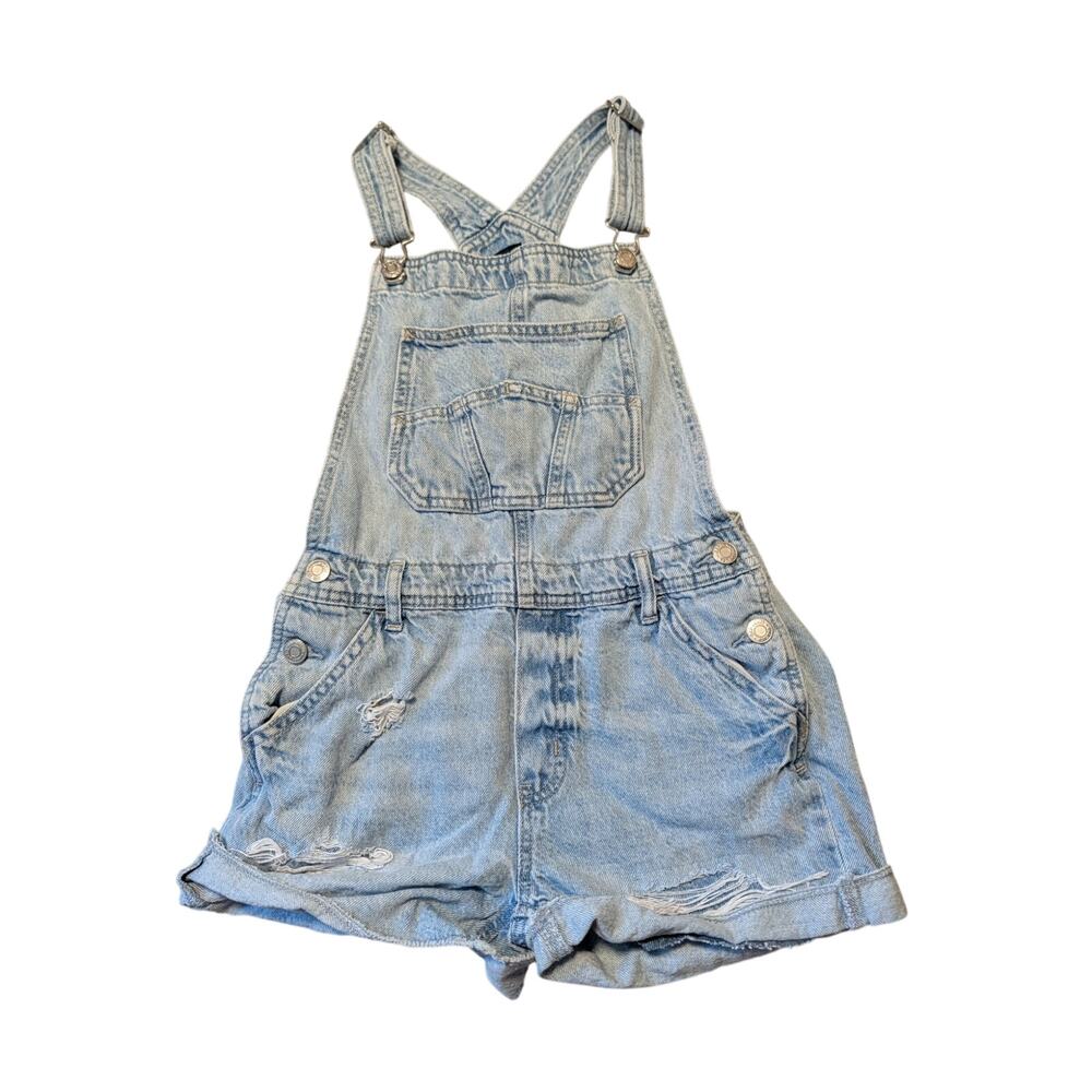Gap Kids Girls Shortalls Overalls Size XL Light Wash Blue Denim Distressed